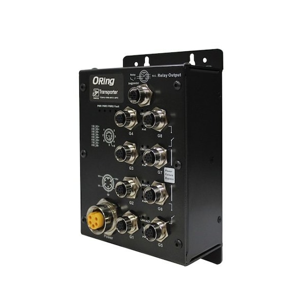 Oring Industrial Networking EN50155 IP40 8x 10/100/1000TX PoE with M12 connector unmanaged switch with By TGPS-1080-M12-BP2 - main